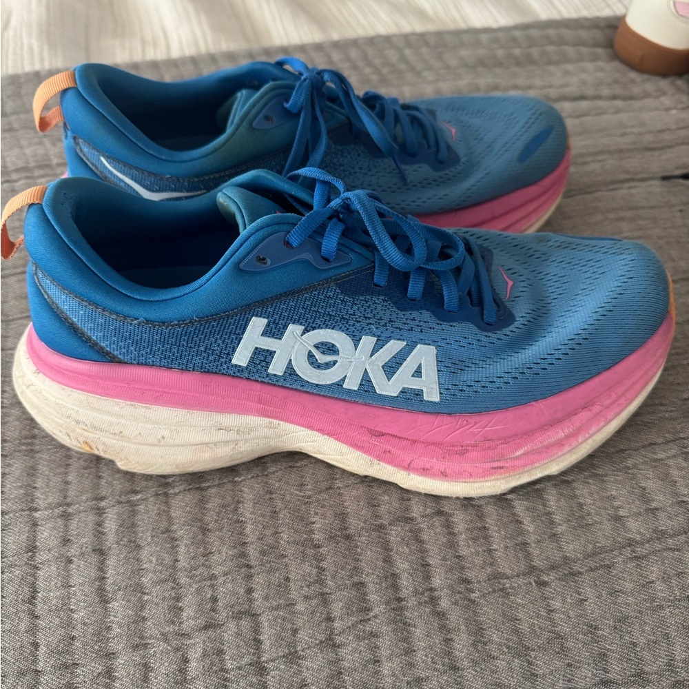 Hoka One One Bondi 8 Womens sz 10 Blue Pink Athletic Shoes Running Walking